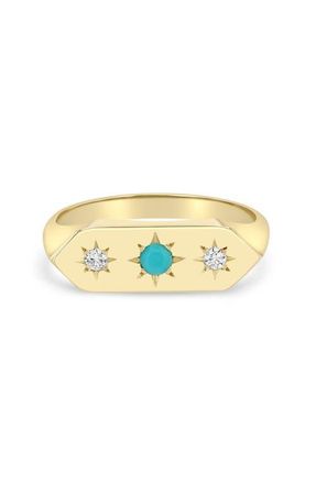 Zo&euml; Chicco 14K Gold Turquoise & Diamond Signet Ring in 14K Yellow Gold /Turquoise at Nordstrom, Size 4.5