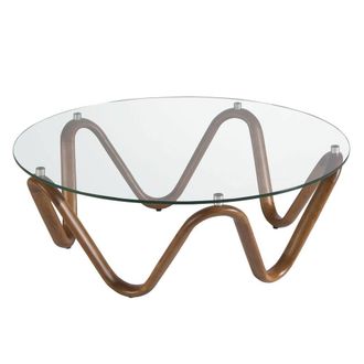 Angel Cerd&aacute; Round Coffee Table Tempered Glass Top, Walnut-Colour in Brown