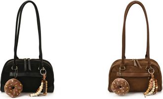 Generic Faux Suede Shoulder Bag Large Capacity Tote Bag Bag for Women (Black)