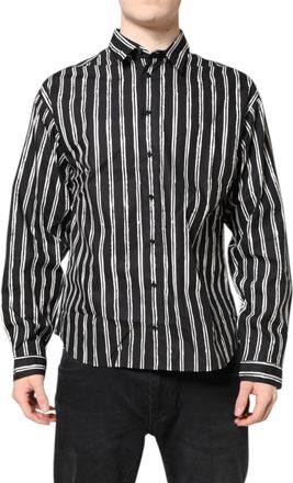 Dolce & Gabbana Black White Striped Cotton Dress Mens Shirt