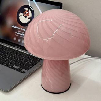 OEM L&aacute;mpara De Mesa Moderna Con Forma De Hongo, De Cristal, Led, Luz Nocturna Decorativa Para Dormitorio, Rosa [clase Energ&eacute;tica A]-crezuo