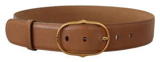 Dolce & Gabbana Womens Brown Leather Gold Metal Oval Buckle Belt - Size 30 inches