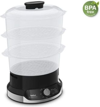 T-fal VC2048 Vaporiera Ultracompact, Sistema impilabile ultracompatto, Cucina salutare, Recipienti privi di bpa, Timer da 60 minuti, Riempimento durante la
