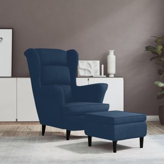 vidaXL Sill&oacute;n Orejero Y Taburete De Terciopelo Azul Vidaxl
