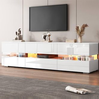 Merax 160CM High Gloss TV Stand Unit with LED, 1 Drawer & 2 Doors in White