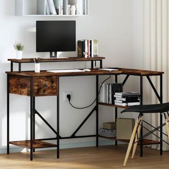 vidaXL Escritorio Con Caj&oacute;n Roble Ahumado 120 X 79 X 86.5 Cm Vidaxl