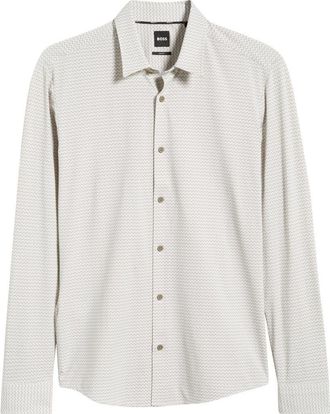 BOSS Roan Kent Performance Button-Up Shirt in Light Brown at Nordstrom, Size Xx-Large