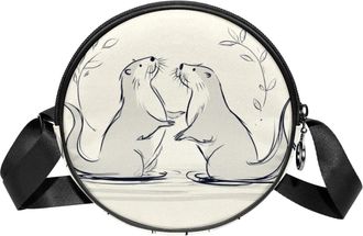 Generic Circle Crossbody Bag for Women, Line Art Otters Small Sling Bag Daypack with Zipper Adjustable Shoulder Straps Casual Ladies Girls Round Purse