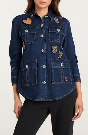 Cinq &agrave; Sept Retro Love Vera Stretch Denim Jacket in Abyss/Multi at Nordstrom, Size Xx-Small