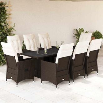 vidaXL Set Comedor Para Jard&iacute;n 9 Pzas Y Cojines Rat&aacute;n Sint&eacute;tico Marr&oacute;n Vidaxl