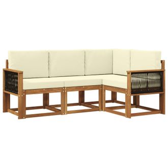 vidaXL Conjunto De Sof&aacute;s De Exterior 4 Pcs Natural Y Crema Poli&eacute;ster Vidaxl