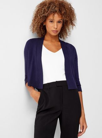 Contemporaine Womens 3/4-sleeve fine knit open Cardigan Sweater
