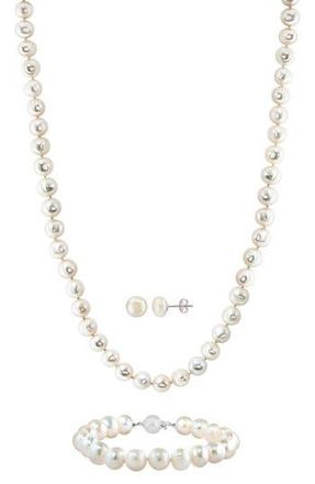 Effy Sterling Silver Pearl Stud Earrings, Bracelet & Necklace Set in White at Nordstrom Rack