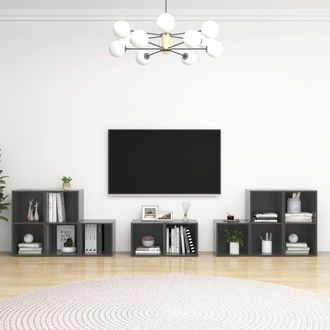 vidaXL Vidaxl - Muebles De Sal&oacute;n 8 Piezas Madera De Ingenier&iacute;a Gris Brillo