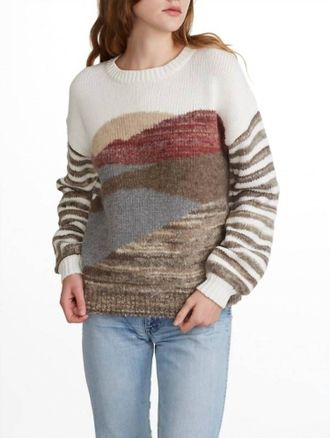 White + Warren Landscape Intarsia Crewneck Sweater In Dayscape