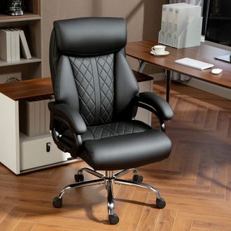 HOMCOM PU Leather Office Chair with Spring Padding, Swivel Wheels in Black