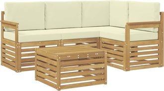vidaXL Conjunto De Sof&aacute;s De Exterior 5 Uds. Blanco Y Crema Poli&eacute;ster Vidaxl