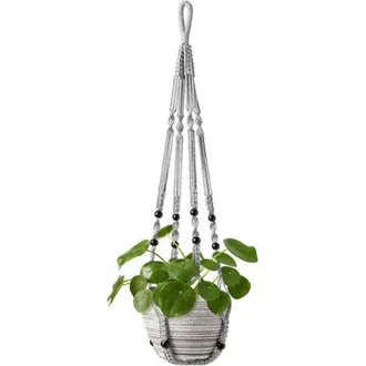 OEM Portapiante Da Interno In Corda Di Cotone Grigio, 85 Cm, Con Perline Di Legno, Per Decorazione DInterni, Senza Gancio, 1 Paio