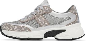 Loriblu Sneaker in vitello argento met ton-sur-ton kristallen - Dames - Sneakers - Grijs - 35 EU - Leer - Schoenen