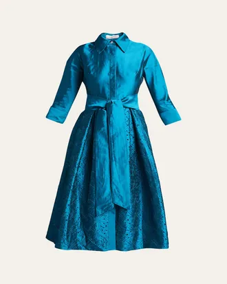 Teri Jon Taffeta Shirt Dress w/ Eyelet Skirt