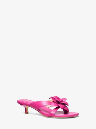 Michael Kors Jacie Floral Embellished Leather Kitten Heel Sandal