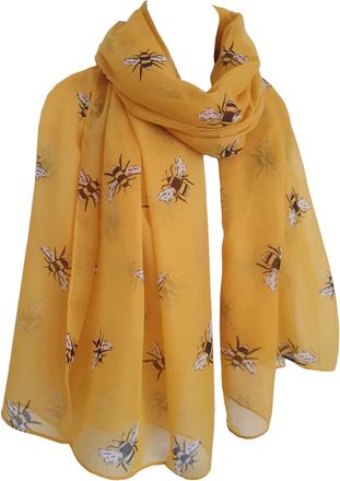 GlamLondon Bee Scarf Bumble Bees Pattern Ladies Design Printed Scarves (Yellow)