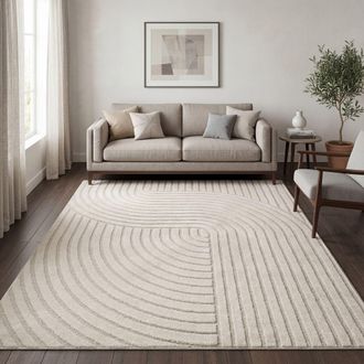 Paco Home Paco Home - Alfombra Salon Pelo Corto, Scandi Abstracto Japandi Boho, Efecto 3d, Uni Crema 240x330 Cm