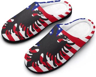 Generic Albanian & U.S. Flag Funny Mens Cotton Slippers Soft Non-Slip Rubber Sole House Slipper Indoor Outdoor