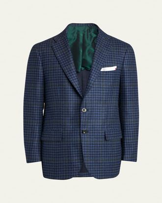 Kiton Mens Cashmere-Wool Check Sport Coat