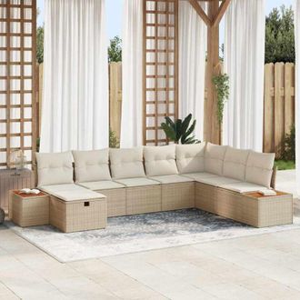 vidaXL Vidaxl - Conjunto De Sof&aacute; De Jard&iacute;n Con Coj&iacute;n 8 Pcs Beige Polirat&aacute;n