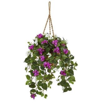 Nearly Natural 30-in Mixed Bougainvillea Artificial Plant Hanging Basket in Purple at Nordstrom