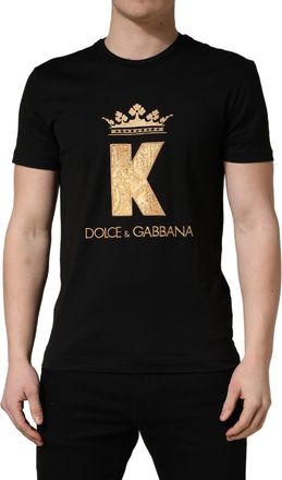 Dolce & Gabbana Black King Patch Cotton Men CrewNeck Mens T-shirt