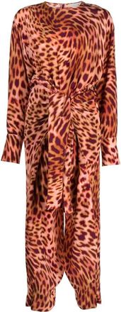Stella McCartney animal-print tie-waist jumpsuit - women - Silk - 42 - Brown