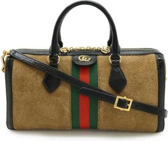 Gucci Pre-owned Cross Body Bags, female, Brown, Size: ONE SIZE Pre-owned Ophidia Suede Patent Leather 2way Bag