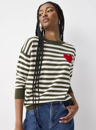 Twik Womens Fleece heart striped sweater