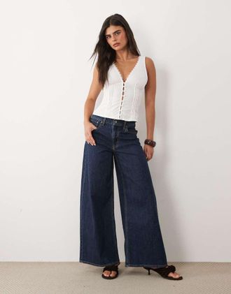 Abercrombie & Fitch Pantaloni in denim leggeri a vita alta ultra ampi blu indaco