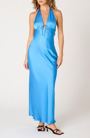 Nia Otis Halter Satin Maxi Dress in Cobalt at Nordstrom Rack, Size X-Large