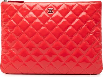 Chanel Womens Pre-owned Medium Patent Quilted Cosmetic Case - Red Leather - One Size