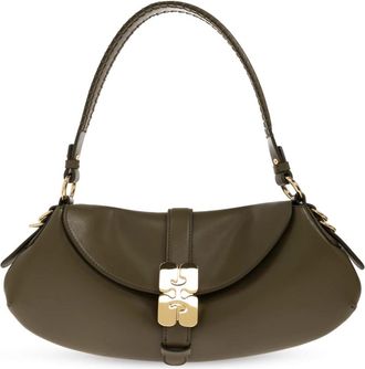 Ganni Tassen, Dames, Groen, ONE Size, Leer, B-Kat Logo-Plaque Schoudertas