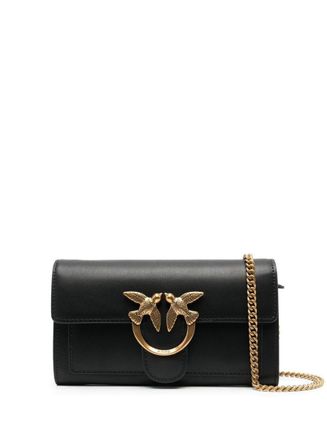 Pinko Love One Wallet Black Crossbody Bag With Love Birds Detail In Smooth Leather Woman