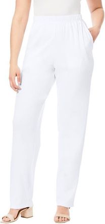 Roaman's Plus Size Soft Knit Relaxed Pull-On Straight Leg Pant in White at Nordstrom, Size Large Tall