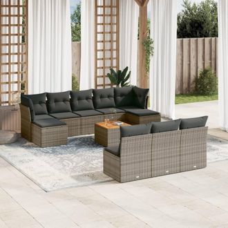 vidaXL Set De Sof&aacute;s De Jard&iacute;n 11 Pzas Y Cojines Rat&aacute;n Sint&eacute;tico Gris Vidaxl
