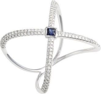 Bony Levy Diamond & Gem Crossover Ring (Nordstrom Exclusive) in White Gold/blue Sapphire at Nordstrom, Size 6.5