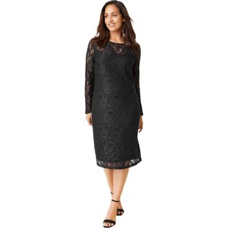 Jessica London Stretch Lace Shift Dress in Black at Nordstrom, Size 34