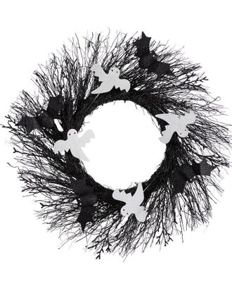 Nearly Natural Halloween Ghost And Bats Twig Wreath 22In