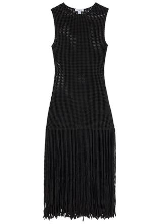 Alaia Fringed Open-knit Midi Dress - Black - 36 (UK8 / S)