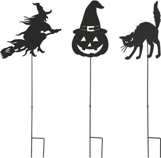 Glitzhome Set of 3 Halloween Metal Silhouette Yard Stake or Hanging Decor in Black at Nordstrom, Size Medium