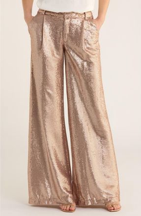 L'agence Allanah Sequin Wide Leg Pants in Beige Sequin at Nordstrom Rack, Size 12