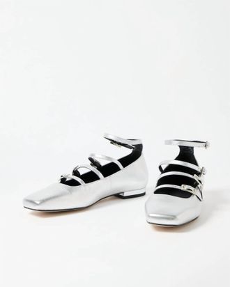 Alohas Womens Luke Shimmer Leather Ballet Flats In Silver
