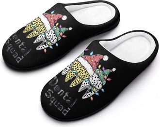 Generic Dentist Christmas Dental Squad Leopard Mens House Slippers Memory Foam Washable Cotton Slip on Home Shoes